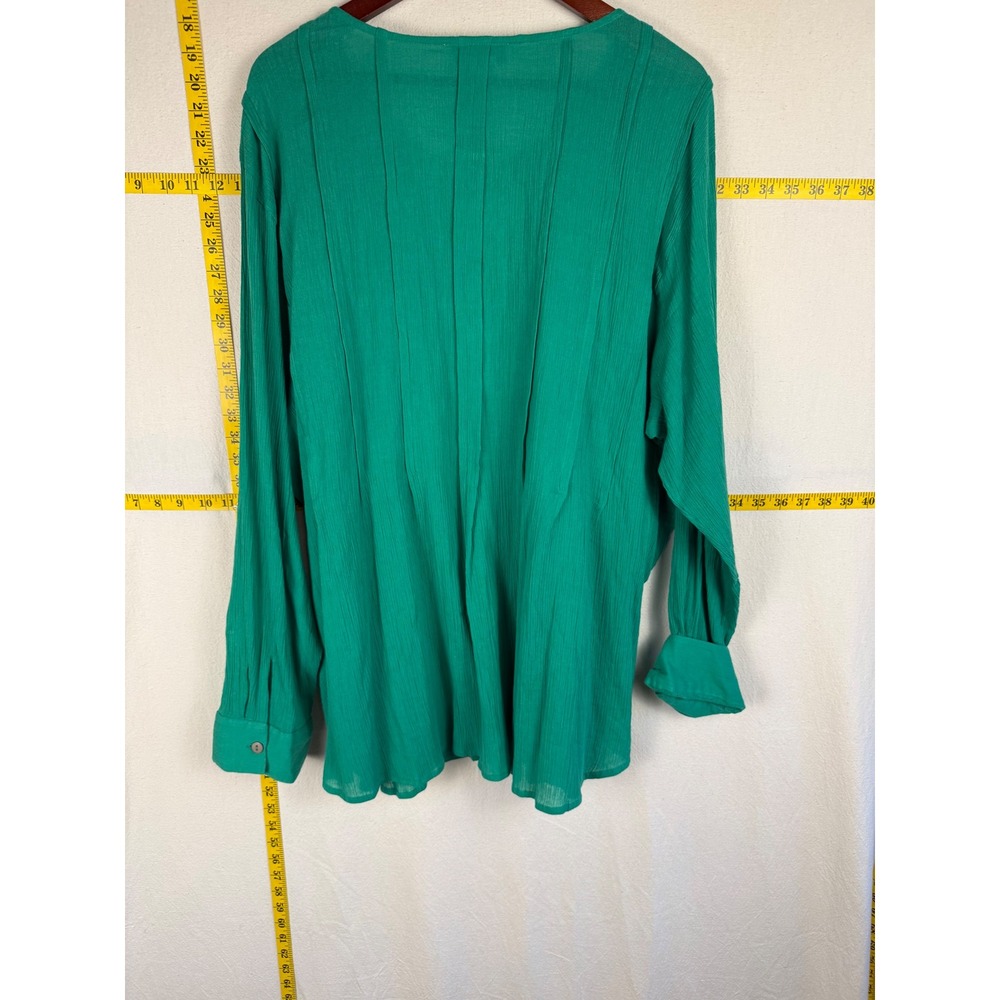 Paragon Tunic Top Women 3X Green Cotton Gauze Pintuck Button Relaxed Lightweight - Picture 6 of 10